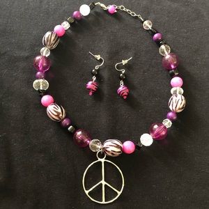 Peace, zebra necklace and earrings